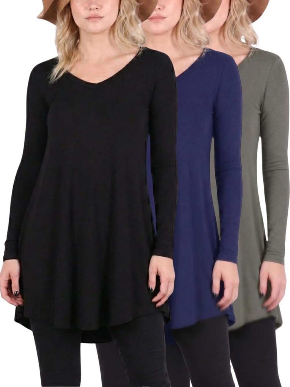 Flowy Long Sleeve Tunic Tops for Women - Loose Fit Tees & Shirts, 3-Pack